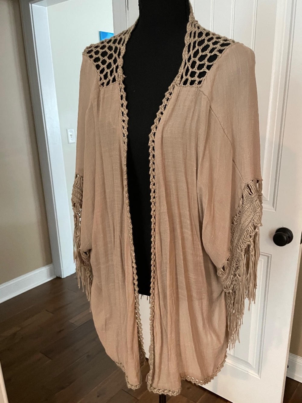 Tan Crochet Kimono